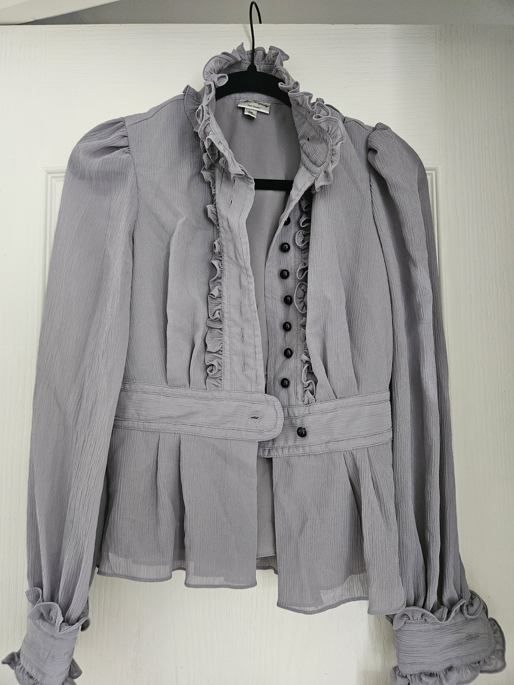 Light Grey Ruffled Victorian Style Blouse - Picture 5 of 7